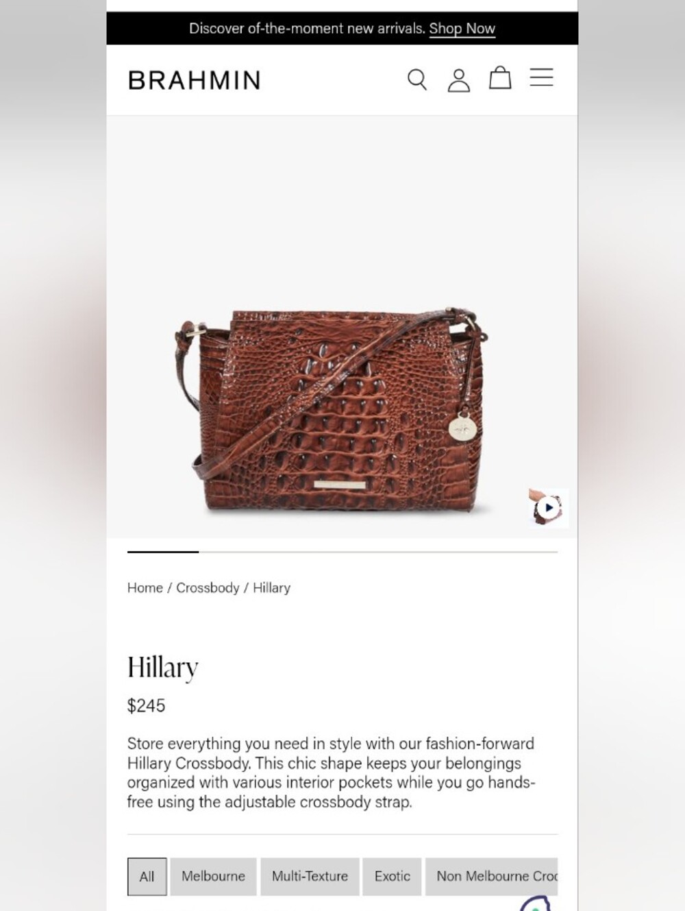 SOLD Brahmin Hillary Pecan Melbourne Croc Embossed Leather Crossbody Bag - Picture 12 of 13